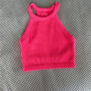 Aerie Bright Pink Ribbed Halter Top